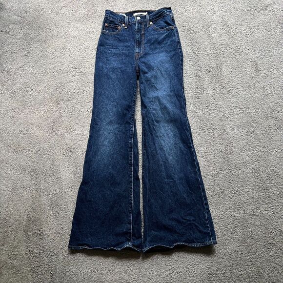 Levi's Womens Size 24 Ribcage Bell Jeans Flared High Rise Blue Wash Premium - Picture 1 of 7